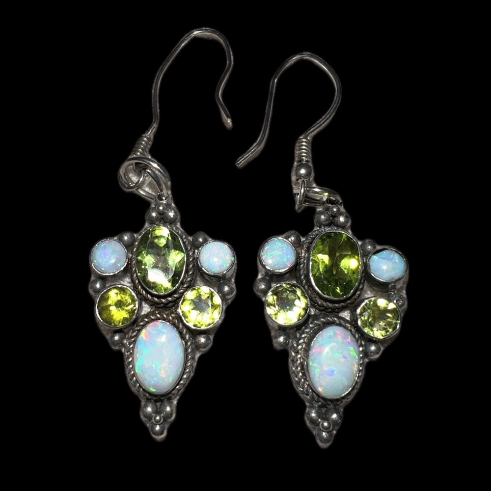 Genuine Opal & Peridot .925 Earrings